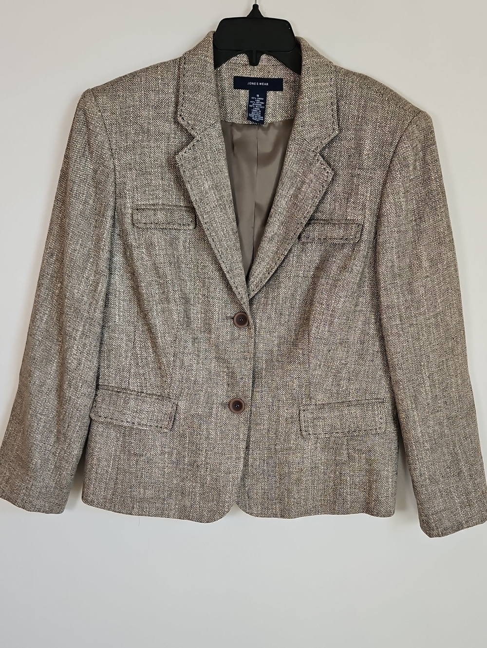 Jones Wear Linen Cotton Blazer Brown Tweed Topstitch Detail SZ16 Academia Preppy